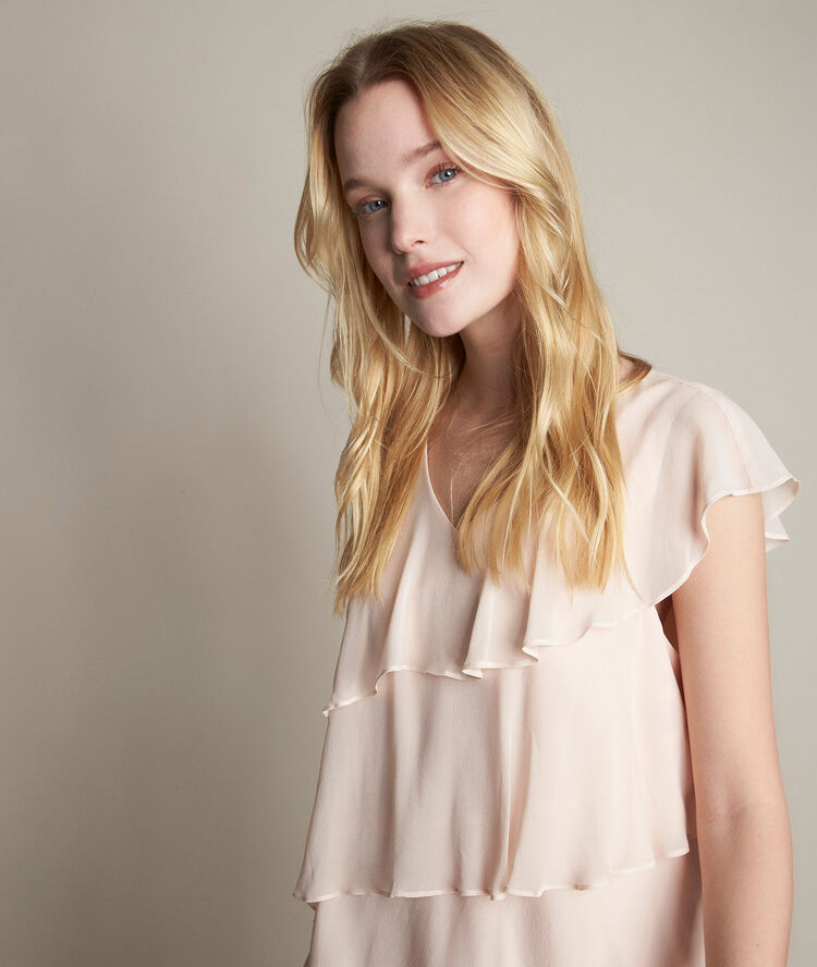 Robe nude en soie à volants oly nude.