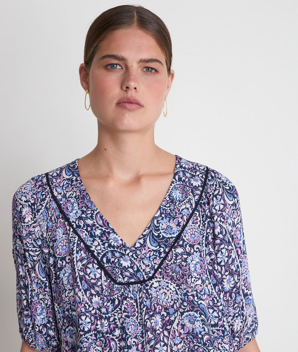 Blouse imprimée bleue tollya bis bougainvilliers.