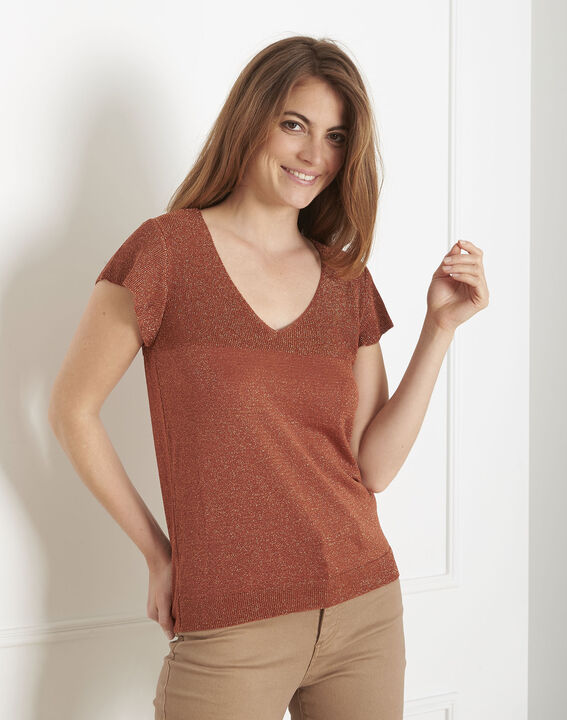 Pull acajou ajouré et lurex Ariel | 1-2-3 Pull acajou ajouré et lurex Ariel PhotoZ | 1-2-3