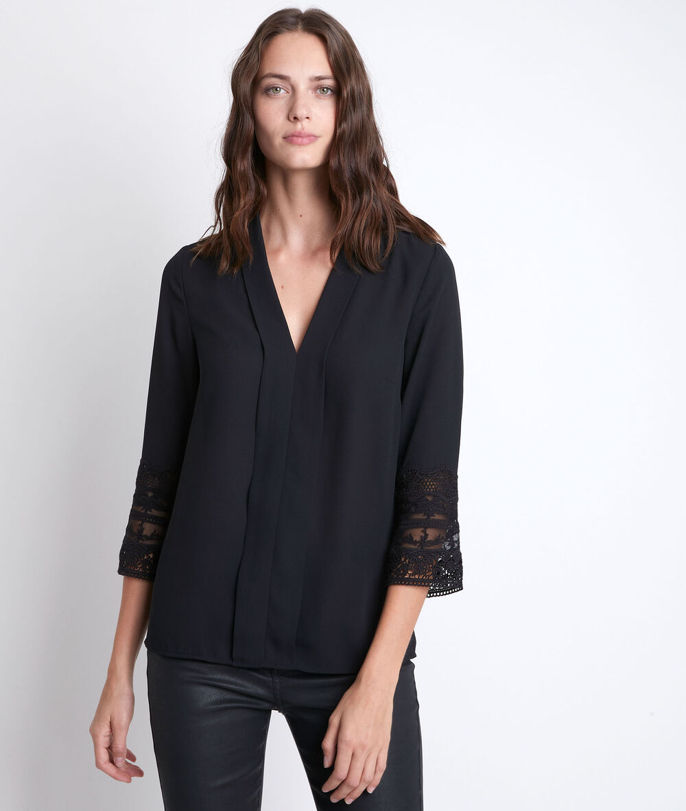 Blouse en polyester recyclé noire janis noir.