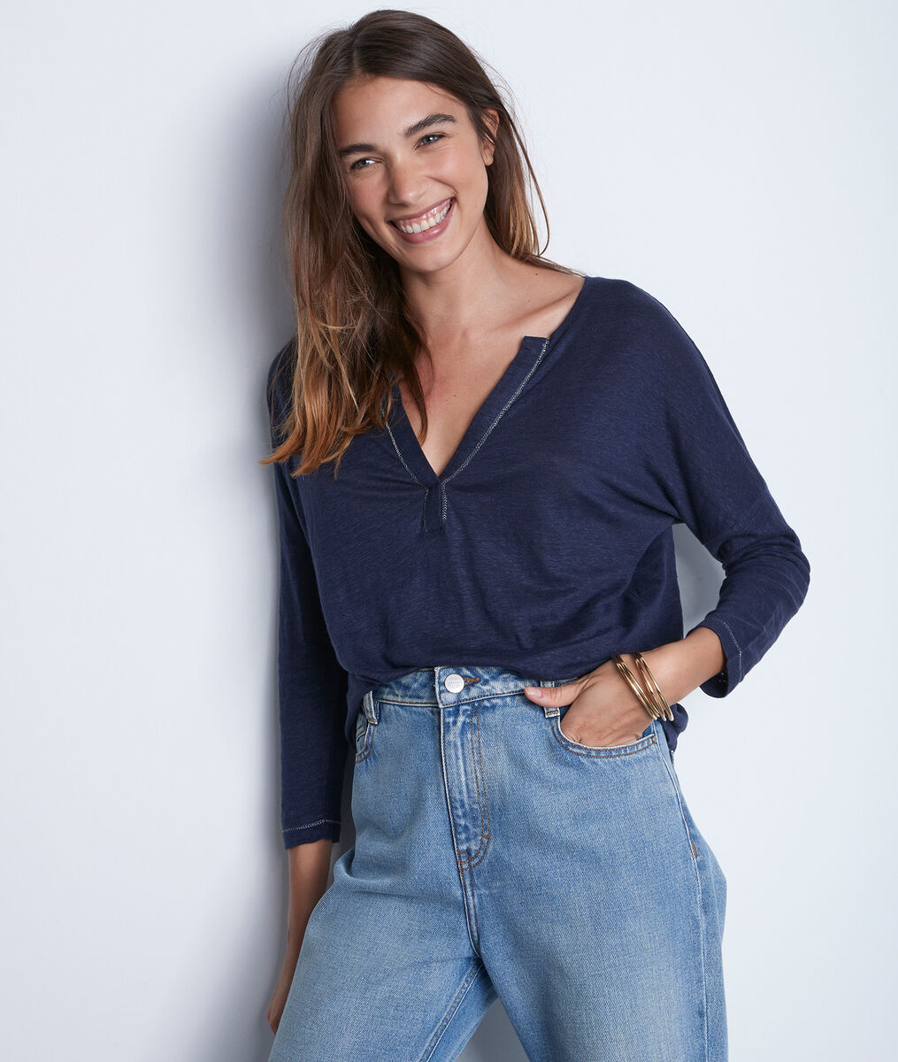 Tee-shirt en lin responsable certifié marine Ilea | 1-2-3 Tee-shirt en lin responsable certifié marine Ilea PhotoZ | 1-2-3