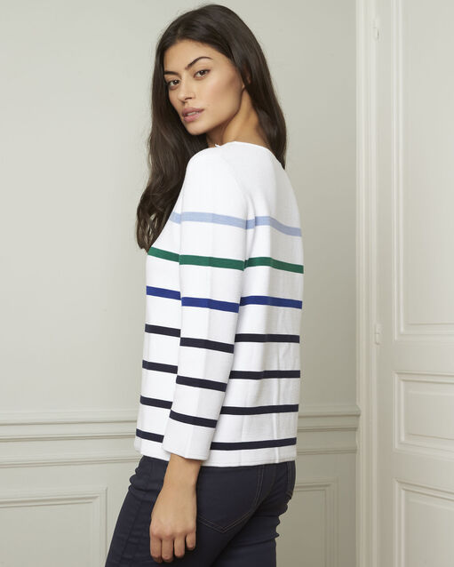 Pull blanc à rayures colorée en viscose mélangée nacadamia blanc.
