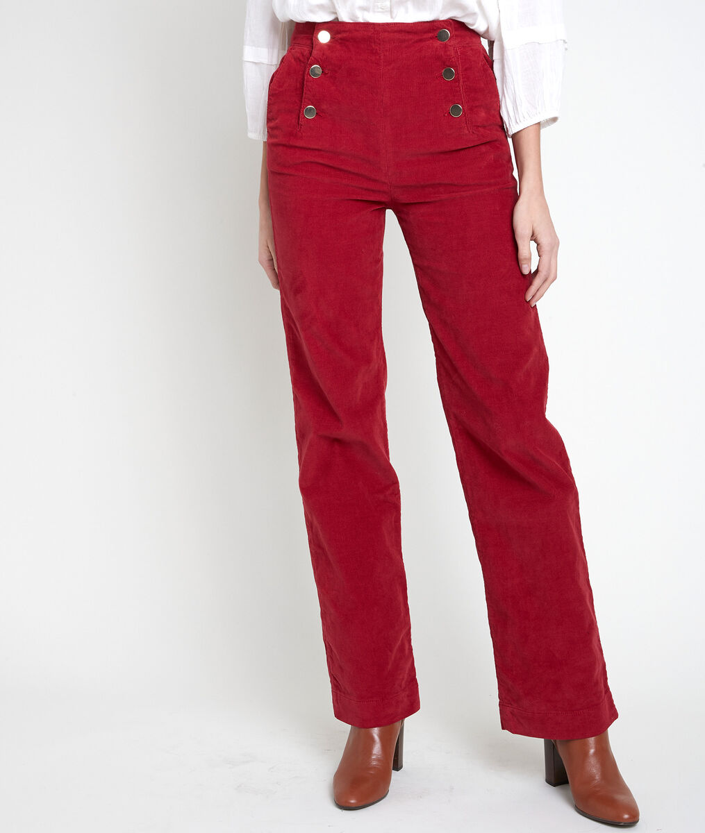 Pantalon à pont en velours rouge Hubert | 1-2-3 Pantalon à pont en velours rouge Hubert PhotoZ | 1-2-3