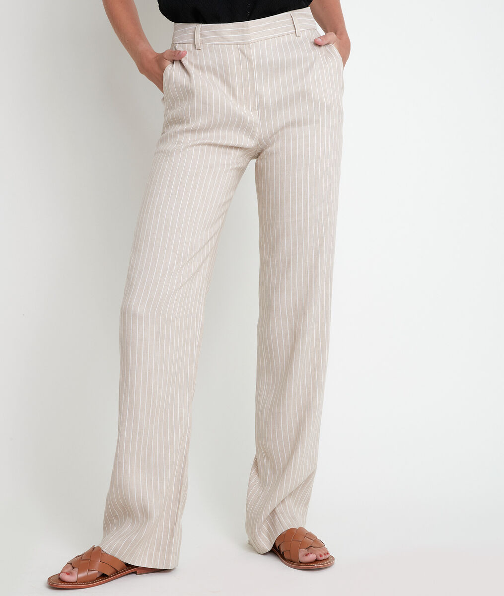 Pantalon large beige rayé Milo | 1-2-3 Pantalon large beige rayé Milo PhotoZ | 1-2-3