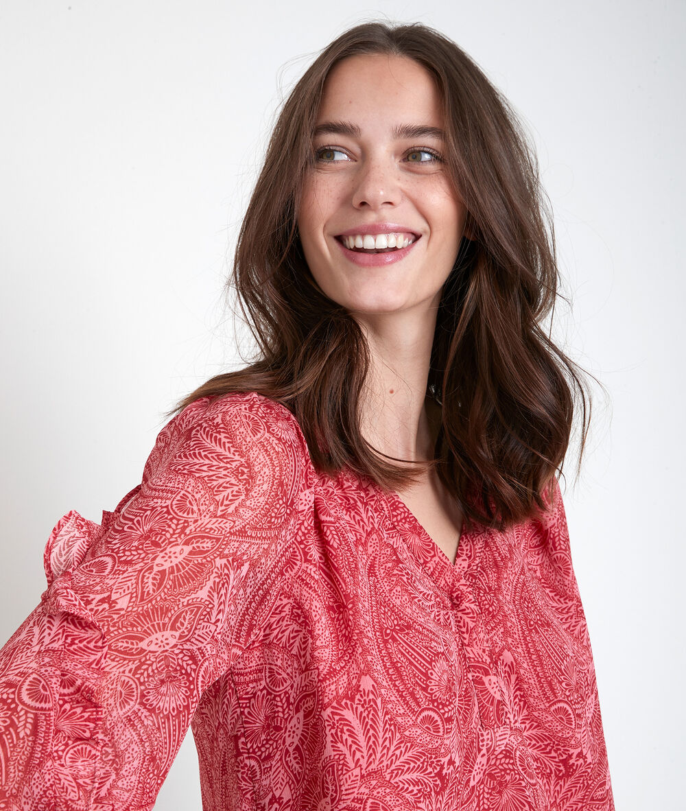 Blouse rose imprimé fleuri teneris bois de rose.
