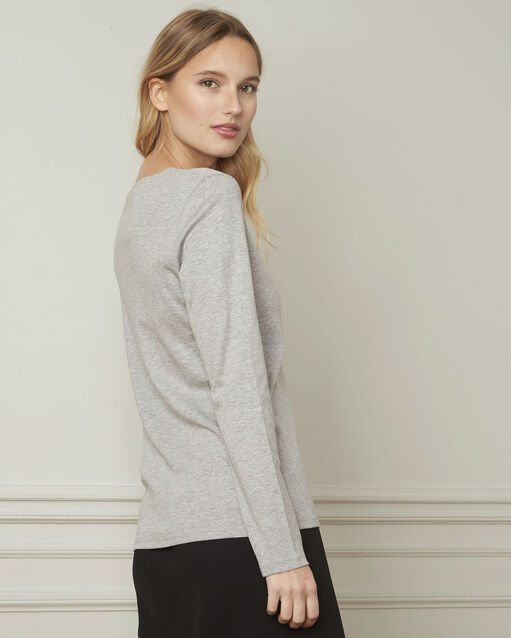 T-shirt gris encolure v lurex etincelante chine moyen.