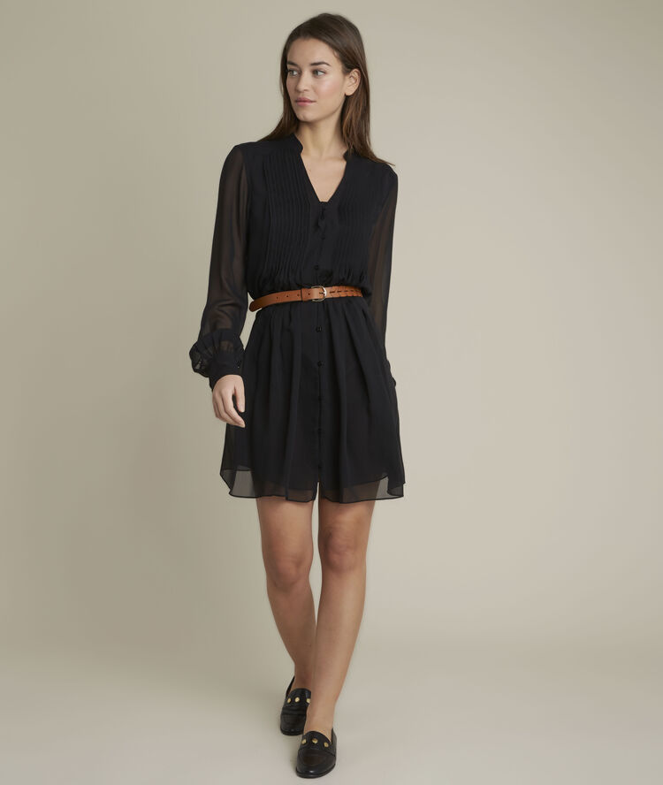 Zijden plooijurk coralie zwart.