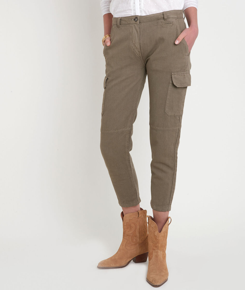 Pantalon cargo en coton et lin kaki Falou | 1-2-3 Pantalon cargo en coton et lin kaki Falou PhotoZ | 1-2-3