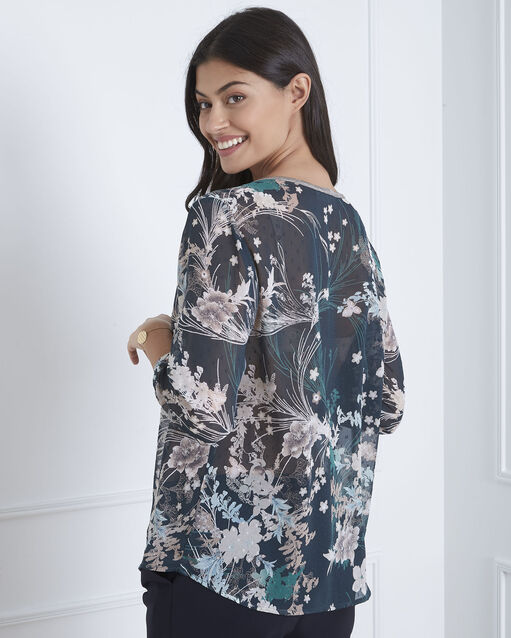 Blouse vert foncé imprimée vigne foret.