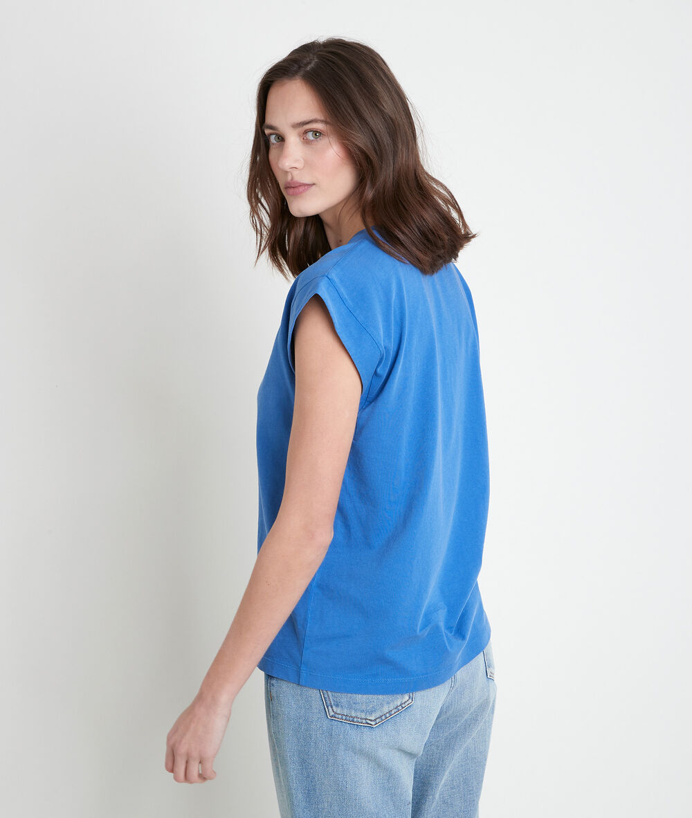 Tee-shirt en coton biologique bleu ideal myosotis.