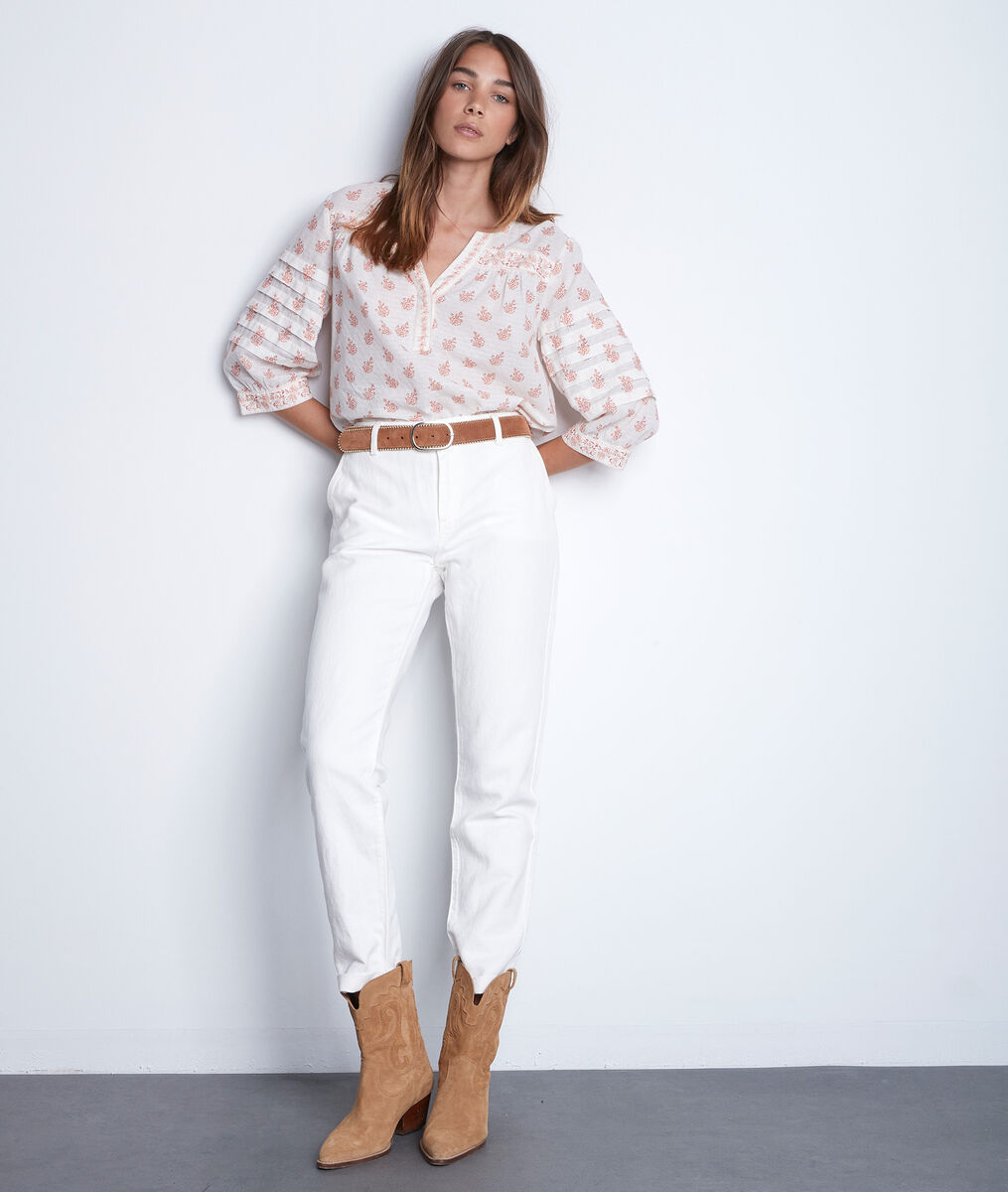 Pantalon droit en coton et lin écru Farel | 1-2-3 Pantalon droit en coton et lin écru Farel PhotoZ | 1-2-3
