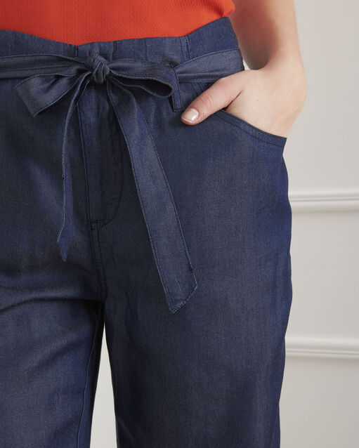 Pantalon bleu fluide ceinturé gabriel indigo fonce.