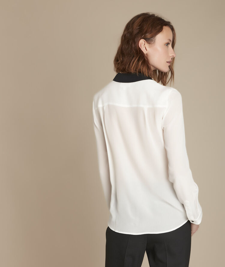 Chemise en soie col contrasté maelle noir/blanc.