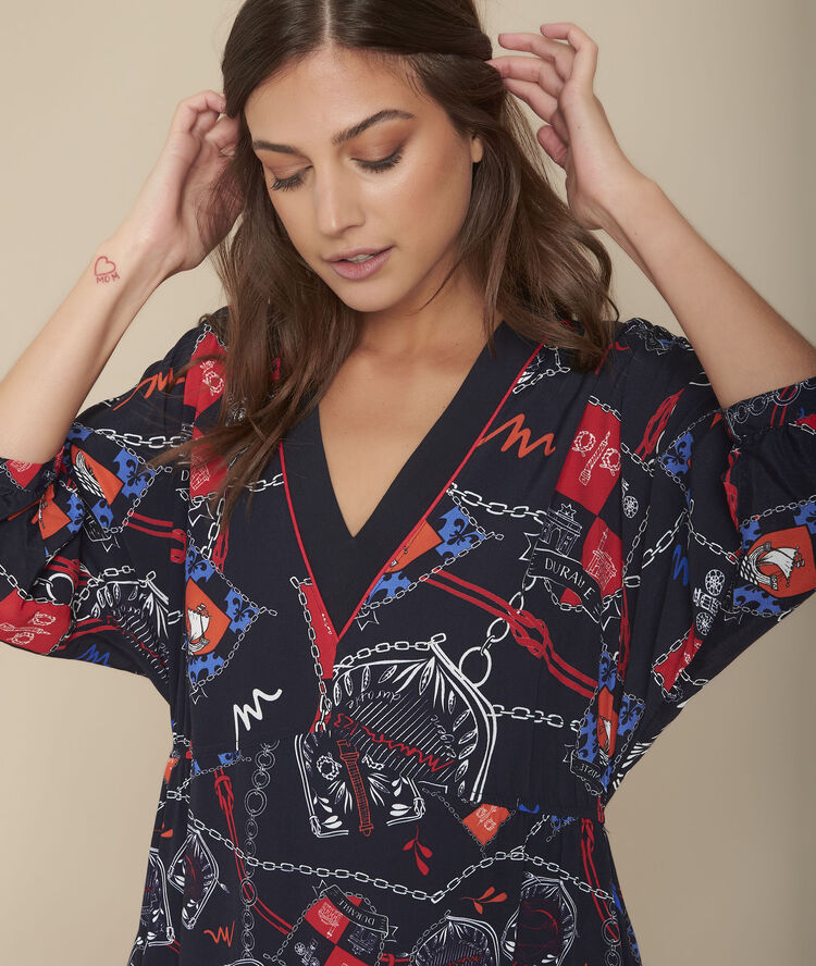 Asymmetrische jurk met print iba marine.