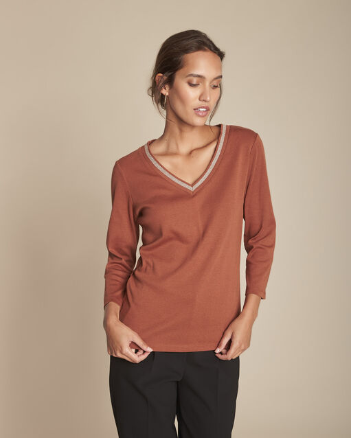 Tee-shirt acajou encolure v calypso caramel.