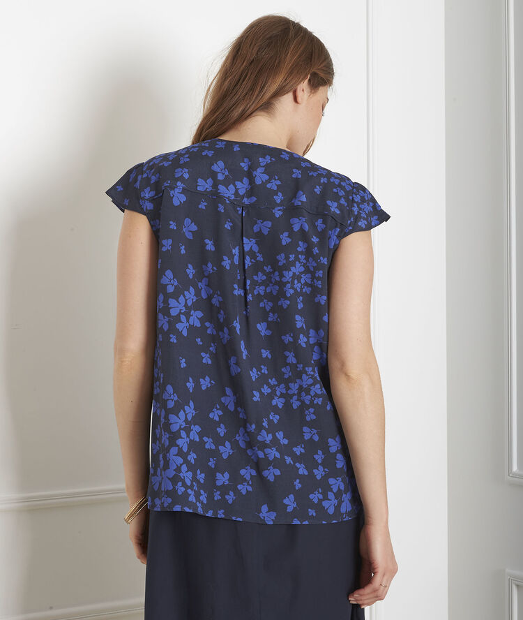 Marineblaue bluse mit blumen-print var marineblau.