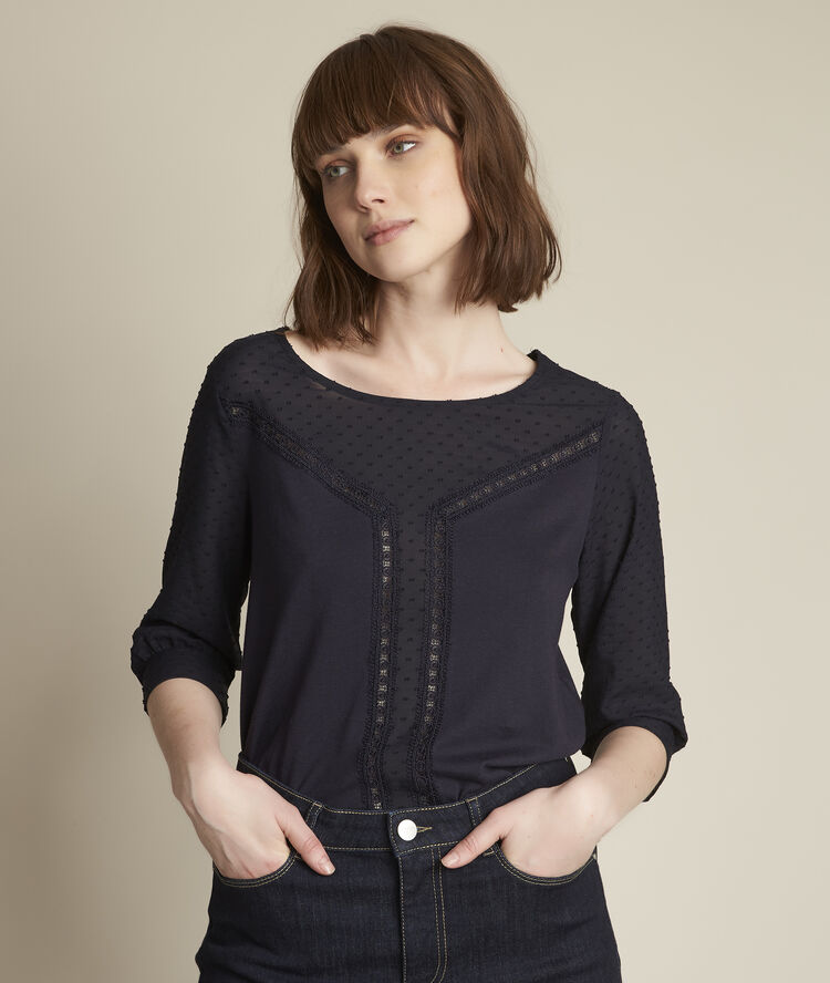 Top en dentelle marine reine marine.