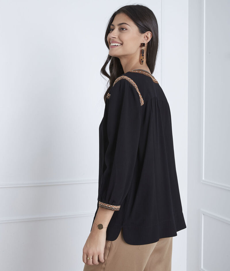 Blouse noire broderie ethnique vita noir.
