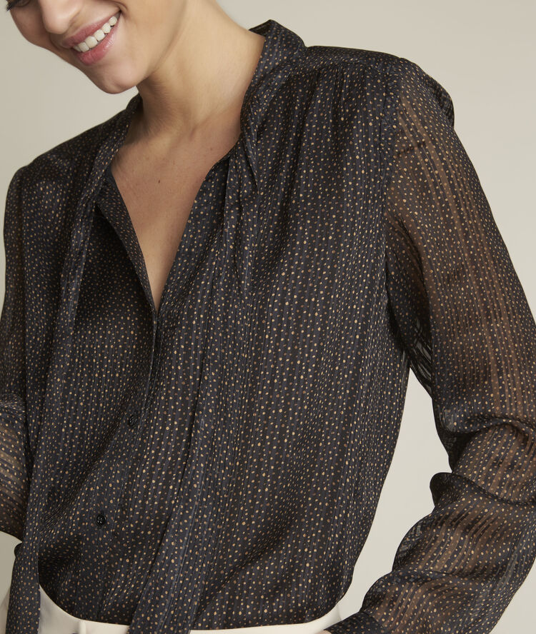 Blouse imprimée lavallière emie noir.