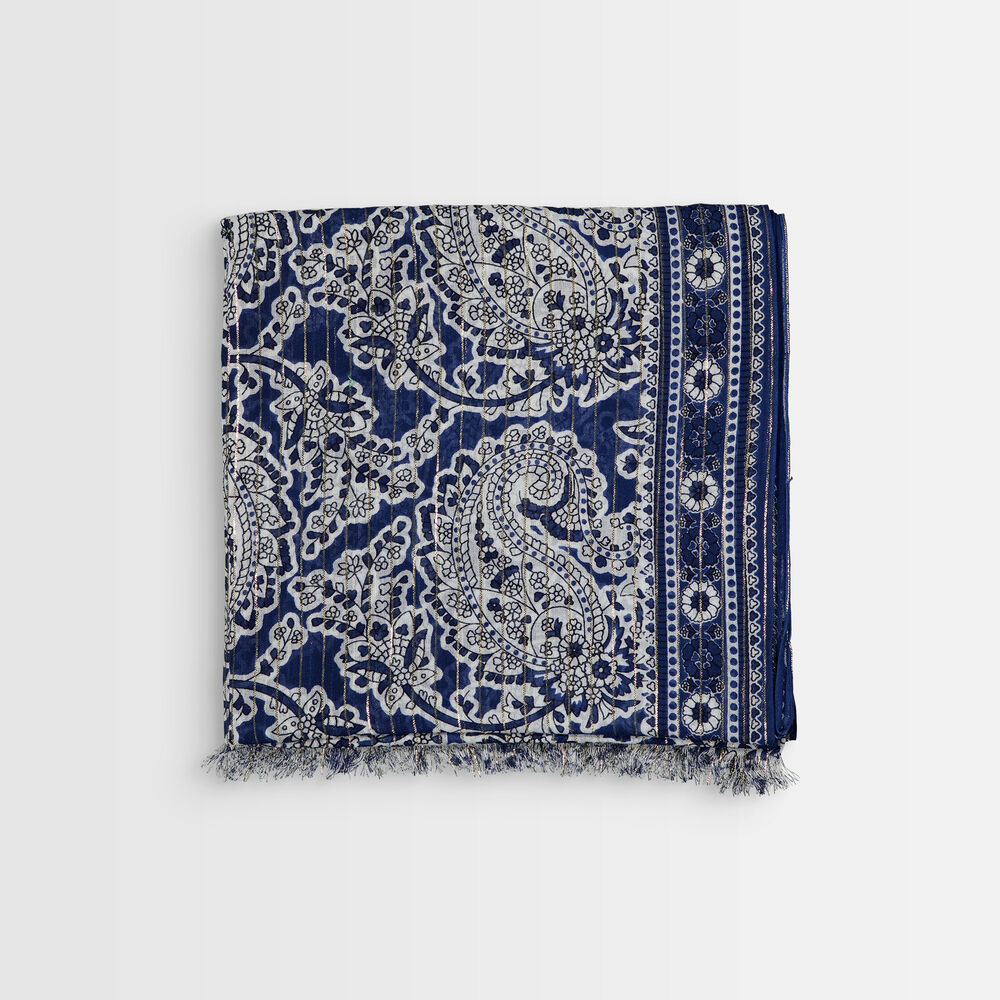 Foulard imprimé cachemire bleu bianca encre.