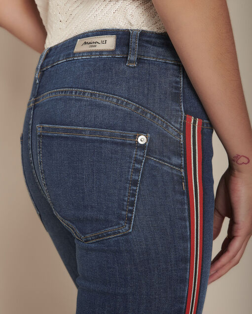 L'audacieux skinny jean rayé stone used sally delave clair.