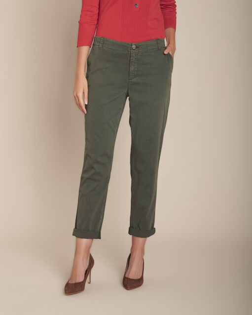 Khakifarbene 7/8-Zigarettenhose aus Lyocell Elie (1) - Maison 123