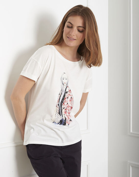 Ecrufarbenes T-Shirt mit Print Gabrielle | 1-2-3 Ecrufarbenes T-Shirt mit Print Gabrielle PhotoZ | 1-2-3