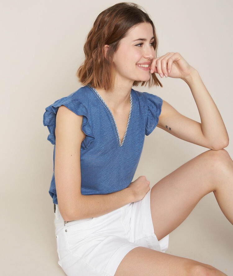 Top en lin rod&eacute;o chlorophylle.