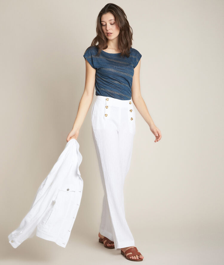 Pantalon &agrave; pont en lin iber blanc.