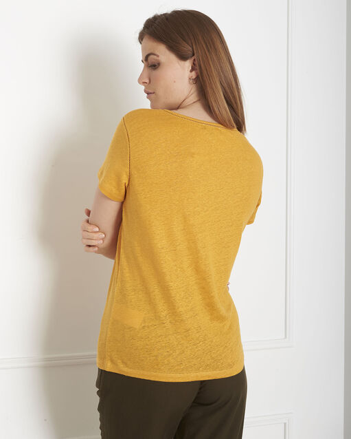 Tee-shirt jaune jour échelle en lin pin bouton d`or.