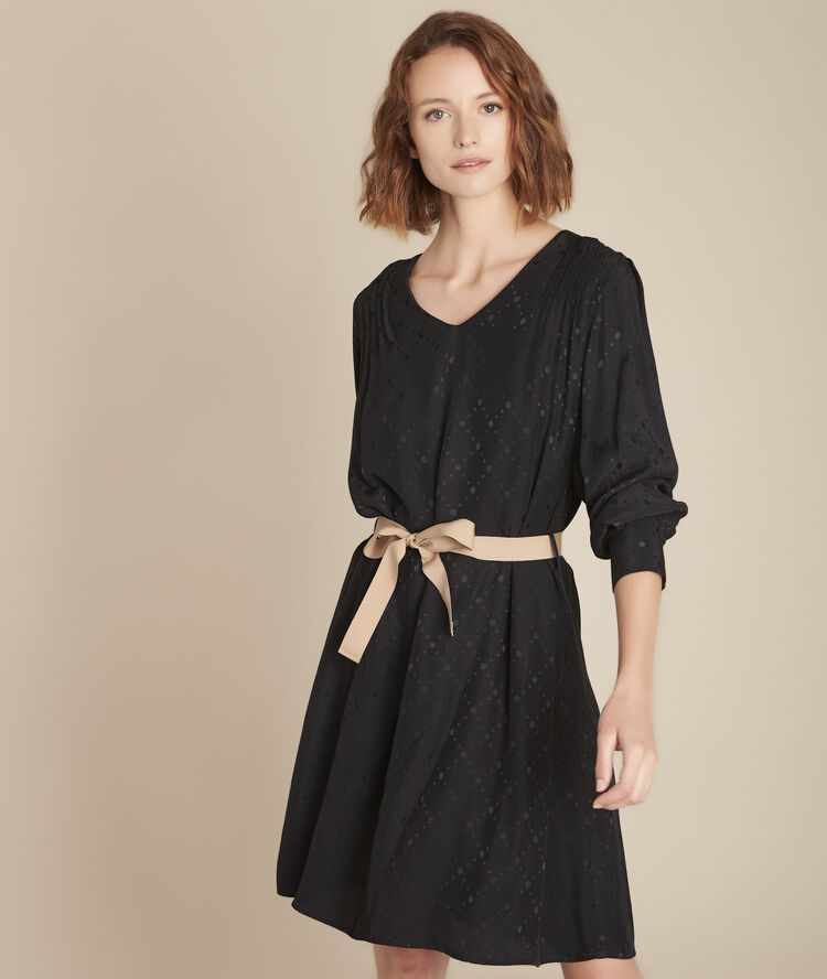 Jurk van jacquard met ceintuur iliesse noir.