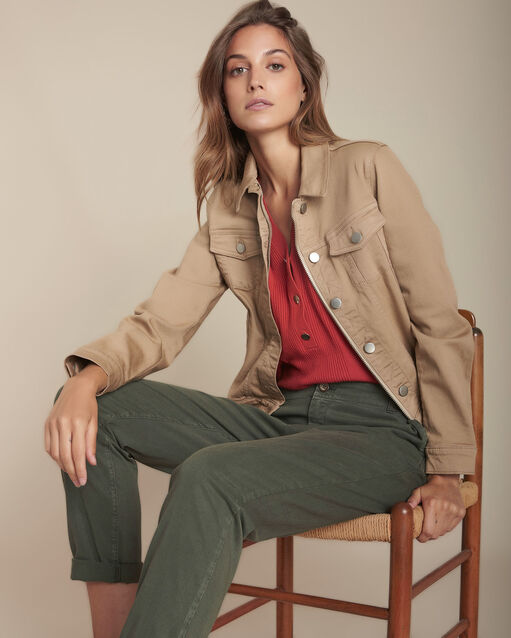 Backsteinfarbener Pullover aus Jersey und Rippstrick Fabienne (2) - Maison 123