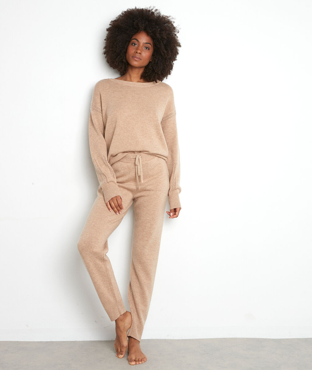 Pantalon en maille beige Tosca | 1-2-3 Pantalon en maille beige Tosca PhotoZ | 1-2-3
