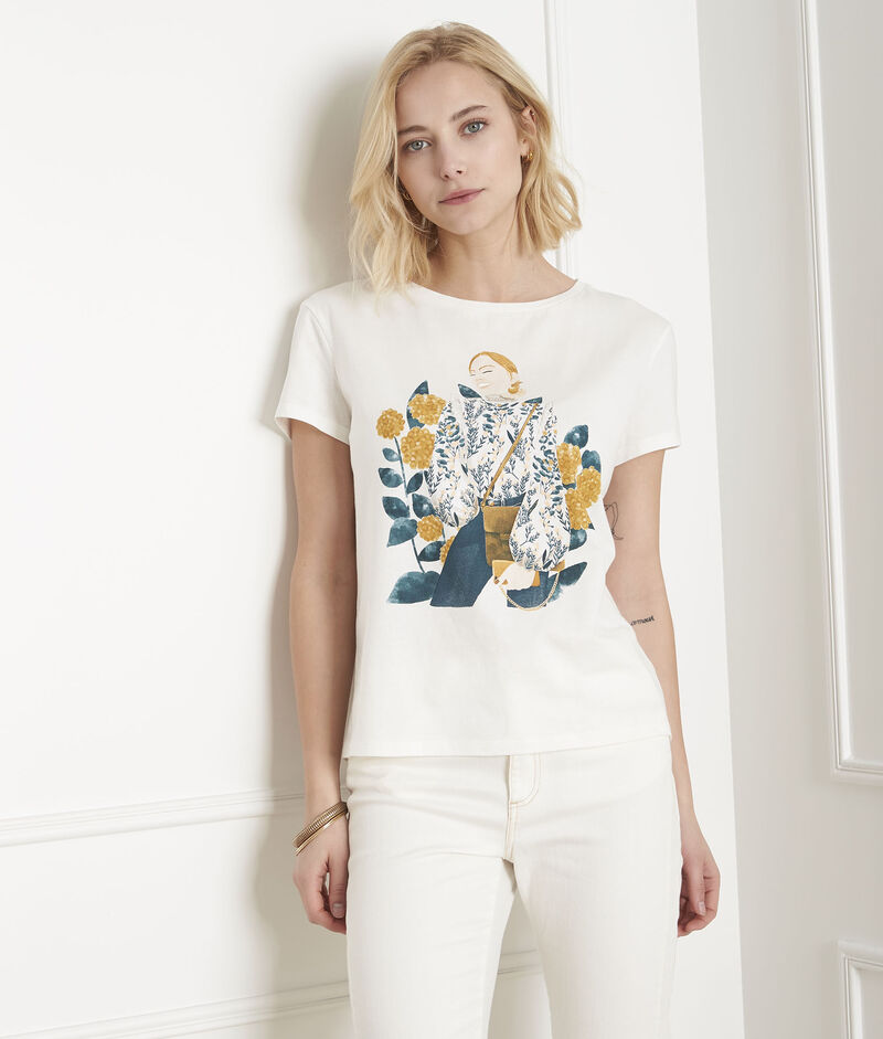 Ecrufarbenes t-shirt mit druckmuster petunia ecru.