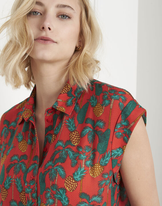 Blouse rouge imprimé ananas Viaduc | 1-2-3 Blouse rouge imprimé ananas Viaduc PhotoZ | 1-2-3