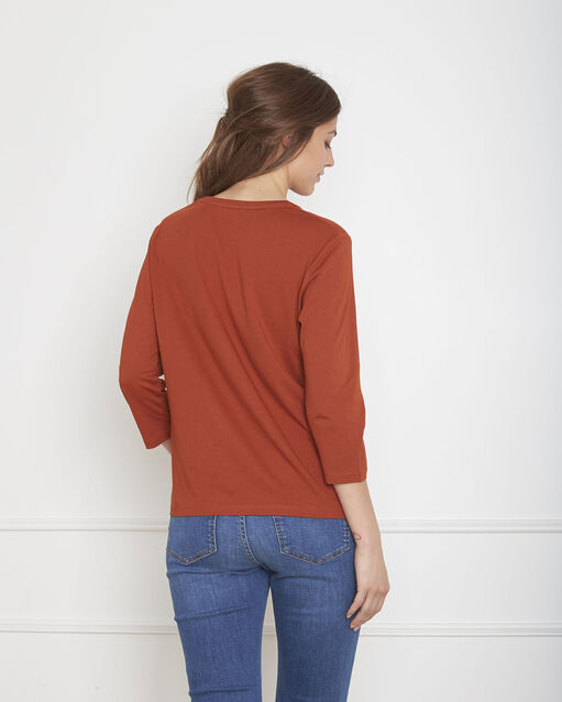 Tee-shirt acajou broderie perles pecan sable.