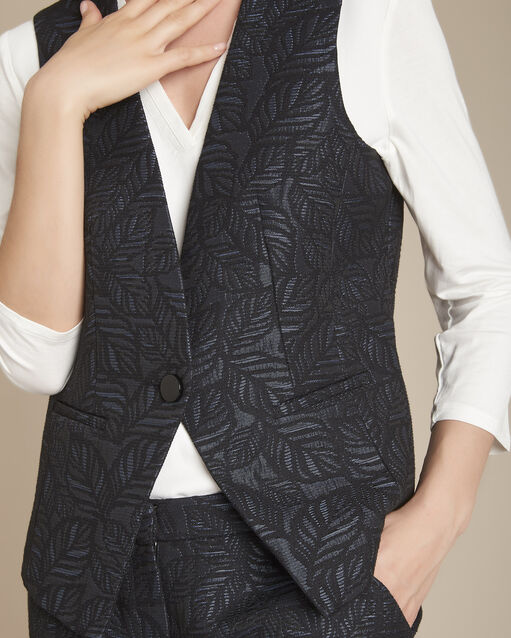 Marineblauw mouwloos vest in jacquard Bleuet (1) - Maison 123