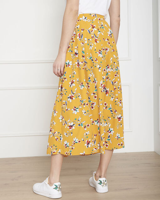 Jupe jaune imprimé fleuri selma bouton d`or.