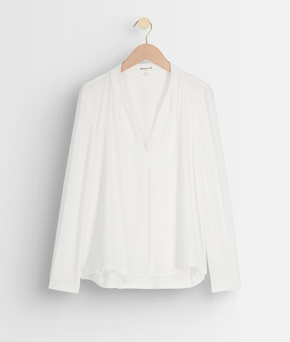 Blouse blanche bi-matière col v davina ecru.