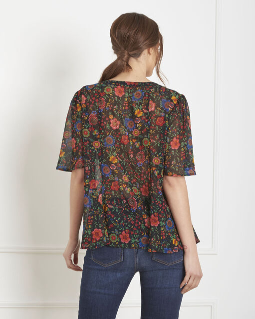 Blouse noire imprimé fleuri volants valerianne noir.