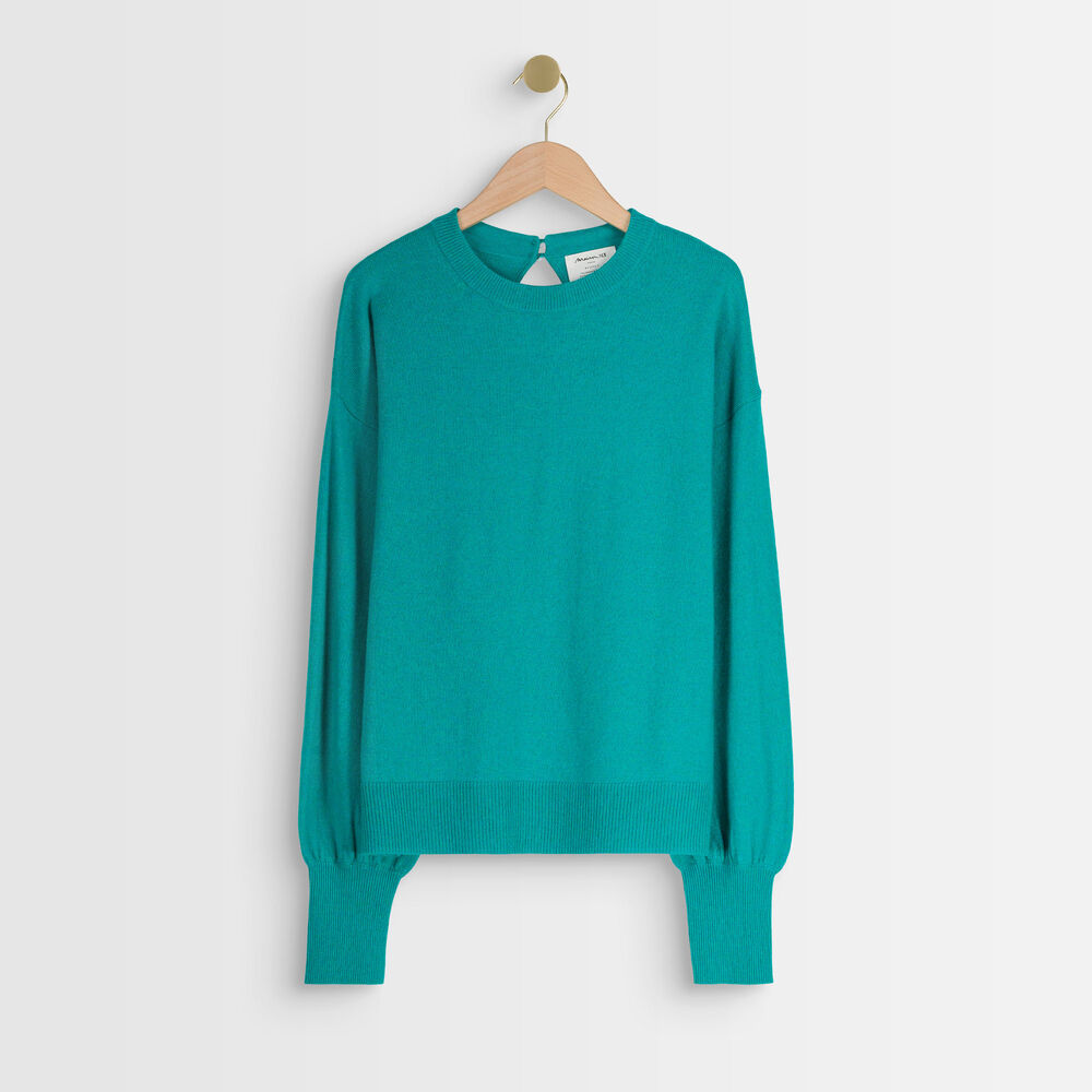 Pull en laine responsable rouge alanis turquoise.