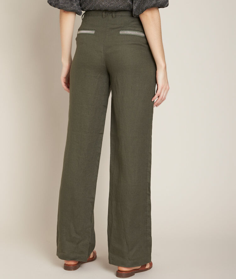 Pantalon en lin kaki isa kaki.