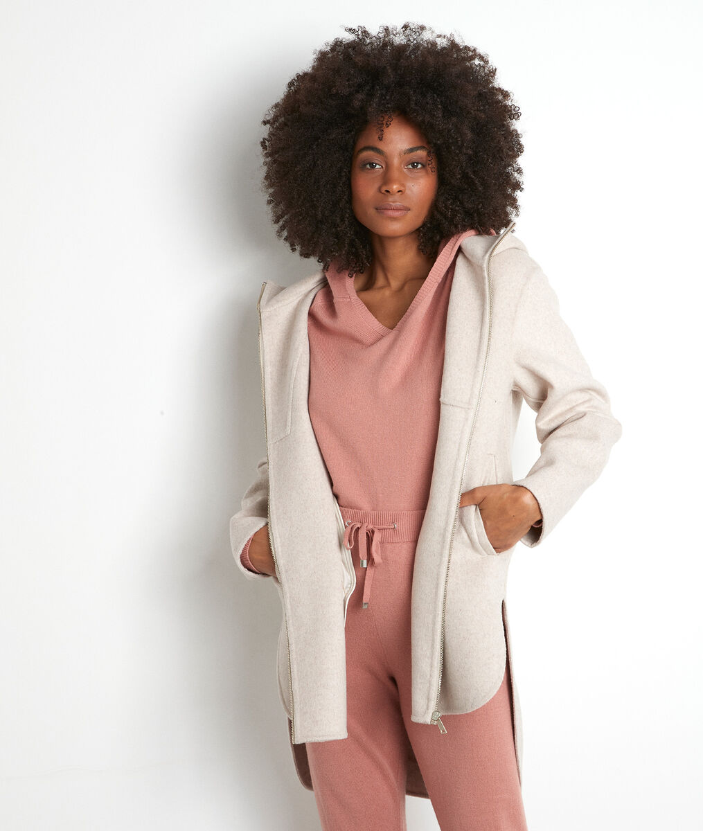 Manteau à capuche long asymétrique beige Liv | 1-2-3 Manteau à capuche long asymétrique beige Liv PhotoZ | 1-2-3
