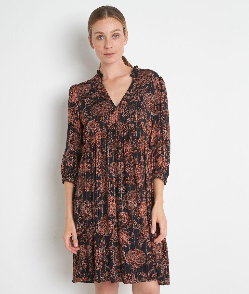 Robe courte imprimée noir et orange Lais | 1-2-3 Robe courte imprimée noir et orange Lais PhotoZ | 1-2-3