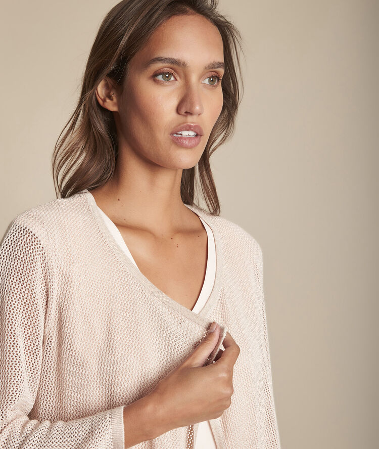 Gilet rose pâle viscose métallisé noisette violine.