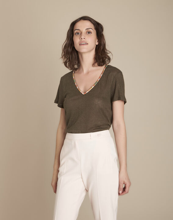 Tee-shirt kaki en lin Capri | 1-2-3 Tee-shirt kaki en lin Capri PhotoZ | 1-2-3