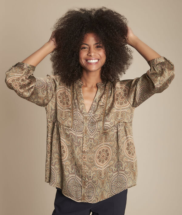 Blouse kaki imprimé cachemire Martine | 1-2-3 Blouse kaki imprimé cachemire Martine PhotoZ | 1-2-3