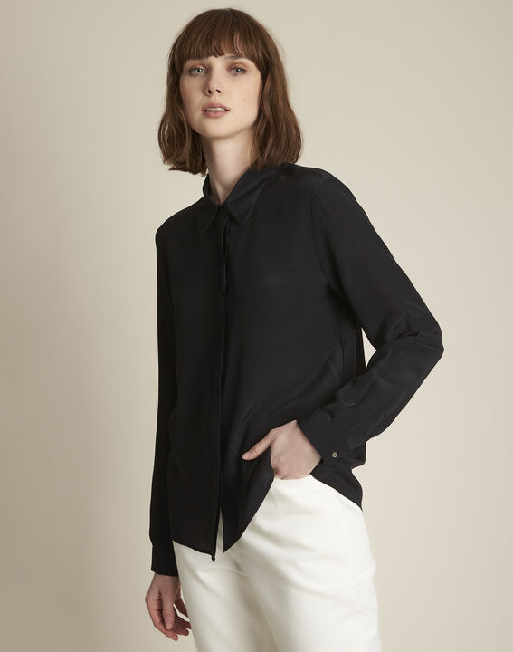 Chemise en soie noire Maelle | 1-2-3 Chemise en soie noire Maelle PhotoZ | 1-2-3