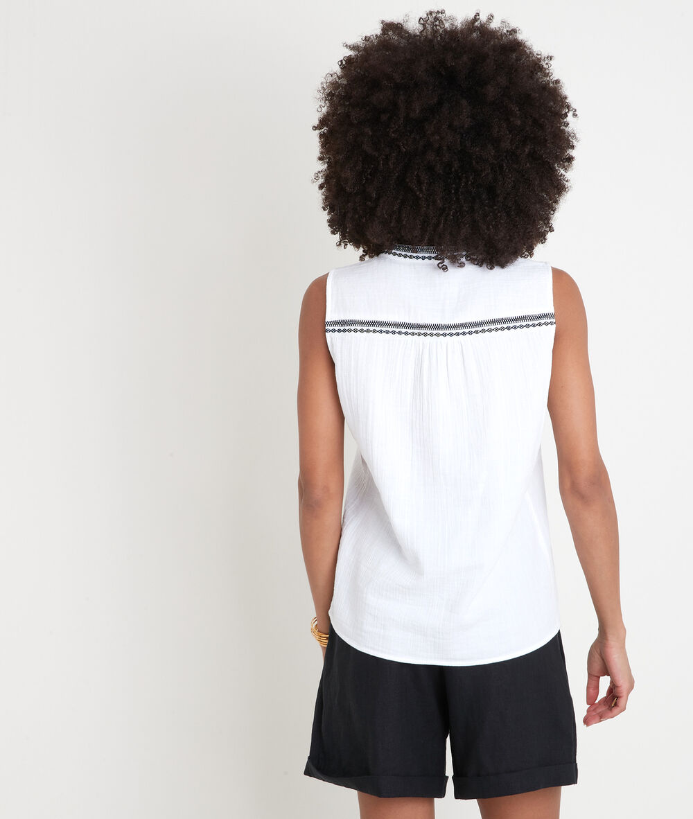 Blouse sans manches brodée blanche alia ecru.