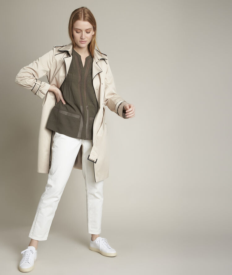 Bestickte bluse kakifarben evka khaki.